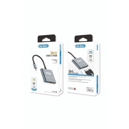 كيبل Go-Des 3in1 من usb c إلى منافذ متعدد GD-6827
