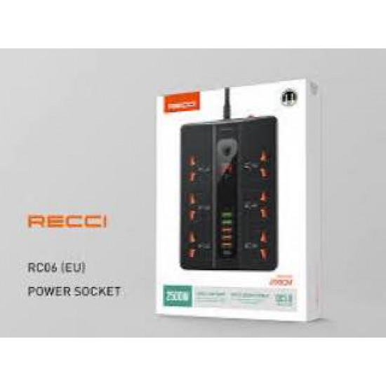 توصيلة ذكية 6 منافذ قوة 2500 واط RECCI Multifunction POWER SOCKET توصيلة ذكية 6 منافذ قوة 2500 واط RECCI Multifunction POWER SOCKET