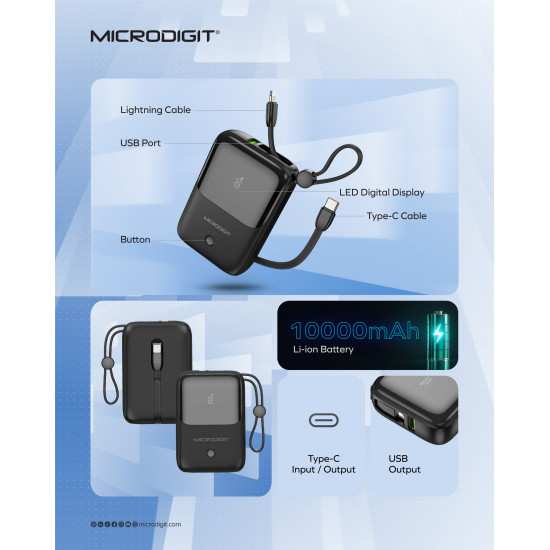 مايكروديجيت® MC600P هو بنك طاقة بسعة 10000 مللي أمبير/ساعة