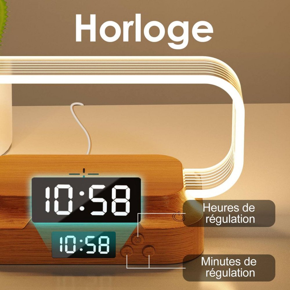 مصباح طاولة متعدد الوظائف مع شاحن لا سلكي 15 واط 