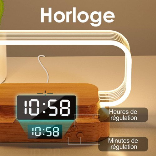 مصباح طاولة متعدد الوظائف مع شاحن لا سلكي 15 واط 