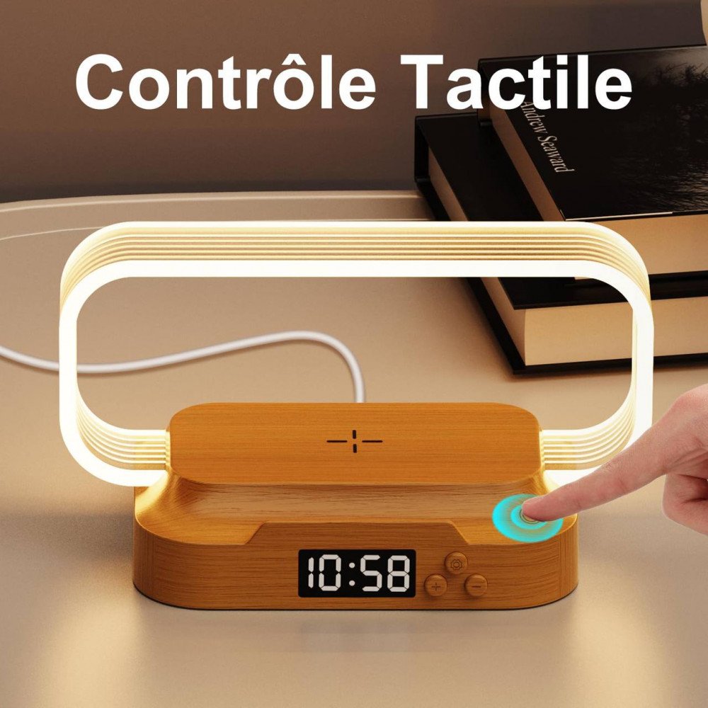 مصباح طاولة متعدد الوظائف مع شاحن لا سلكي 15 واط 