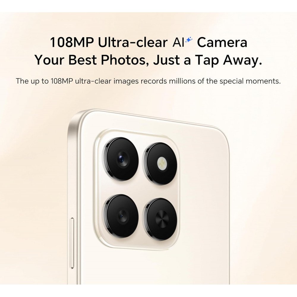 هاتف ذكي HONOR X7d 5G، ذاكرة وصول عشوائي (RAM) سعة 8 جيجابايت وذاكرة قراءة فقط (ROM) سعة 256 جيجابايت، ثنائي الشريحة، بطارية 6500 مللي أمبير/ساعة، كاميرا بدقة 108 ميجابكسل، شاشة 6.77 بوصة وتردد 120 هرتز