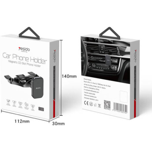 حامل سيارة مغناطيسي من Yesido C92، يعمل بيد واحدة، زاوية ضبط 360 درجة، وسادة سيليكون لامتصاص الصدمات، غير قابل للانزلاق، منفذ فتحة قرص مضغوط، ABS + مغناطيس N50، أسود | C92