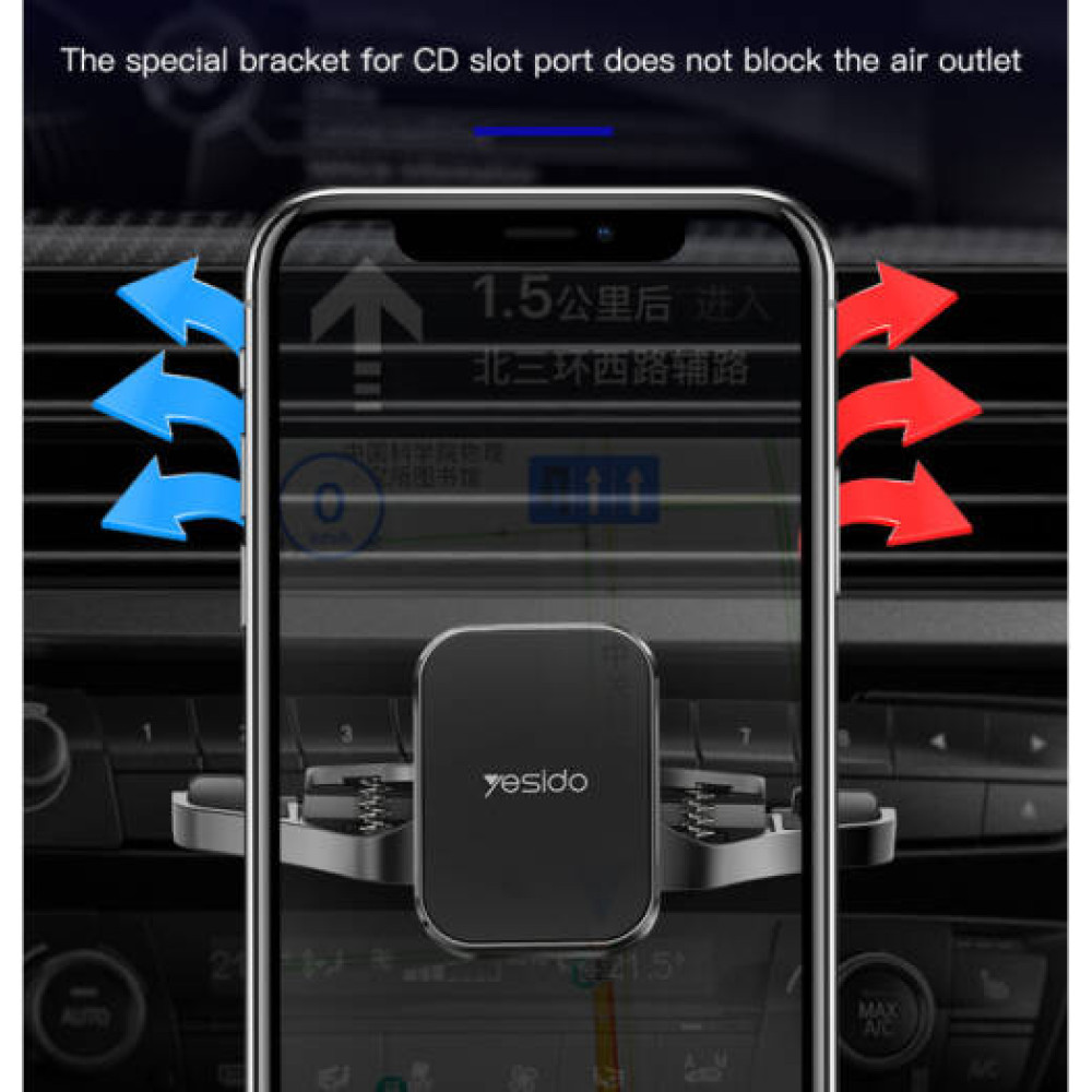 حامل سيارة مغناطيسي من Yesido C92، يعمل بيد واحدة، زاوية ضبط 360 درجة، وسادة سيليكون لامتصاص الصدمات، غير قابل للانزلاق، منفذ فتحة قرص مضغوط، ABS + مغناطيس N50، أسود | C92