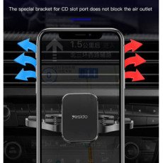 حامل سيارة مغناطيسي من Yesido C92، يعمل بيد واحدة، زاوية ضبط 360 درجة، وسادة سيليكون لامتصاص الصدمات، غير قابل للانزلاق، منفذ فتحة قرص مضغوط، ABS + مغناطيس N50، أسود | C92