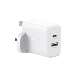 شاحن جداري UGREEN يوجرين بمنفذ USB-C ومنفذ USB وبقوة 20 واط 