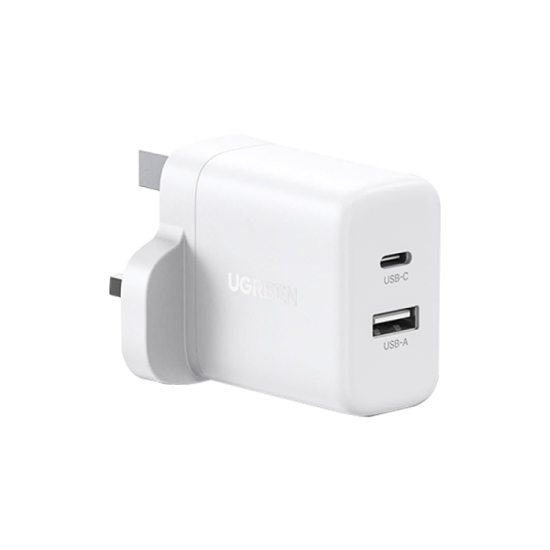 شاحن جداري UGREEN يوجرين بمنفذ USB-C ومنفذ USB وبقوة 20 واط 
