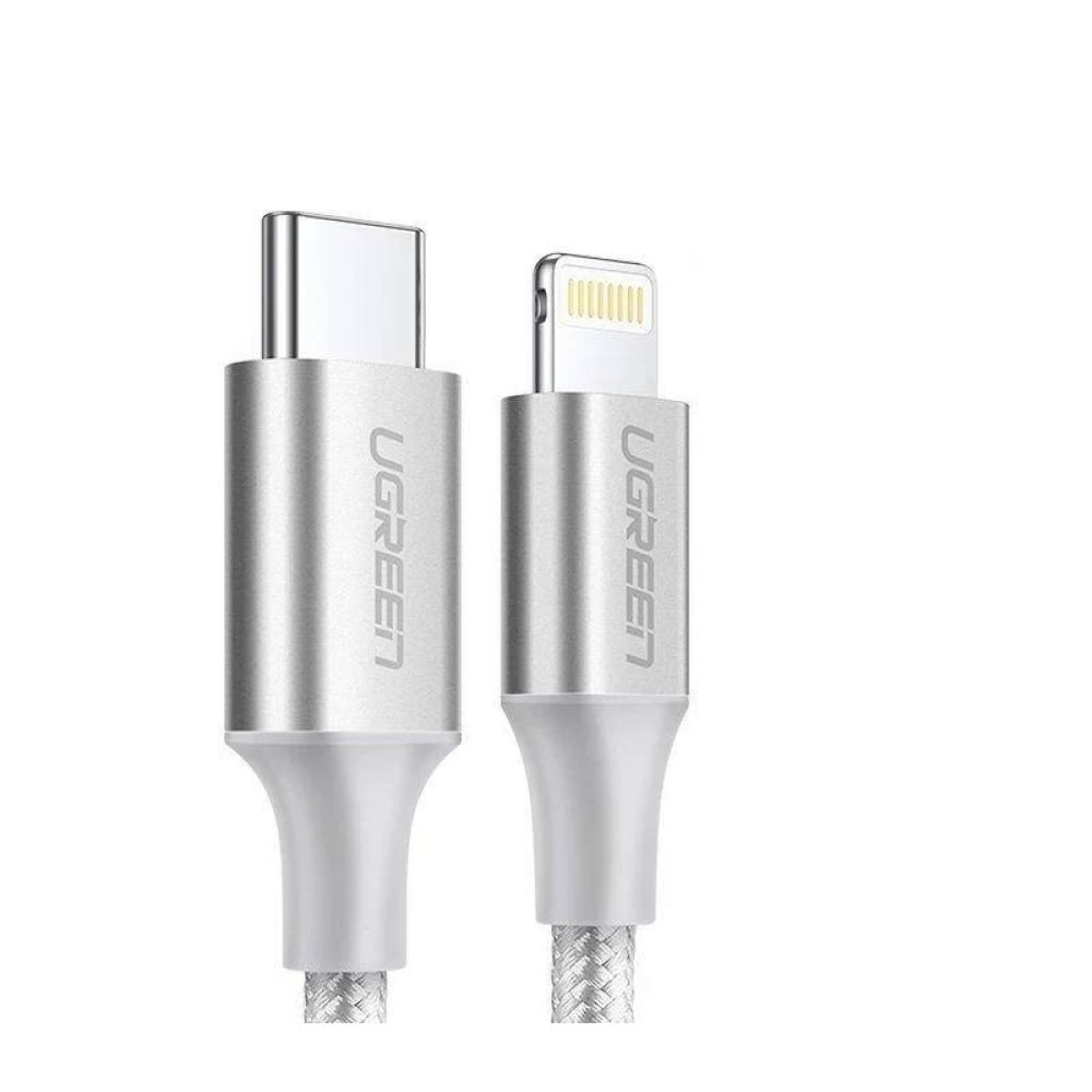 يوجرين كيبل من تايب سي الي لايتنينج للايفون قماش 2 متر فضي UGREEN USB-C إلى Lightning 