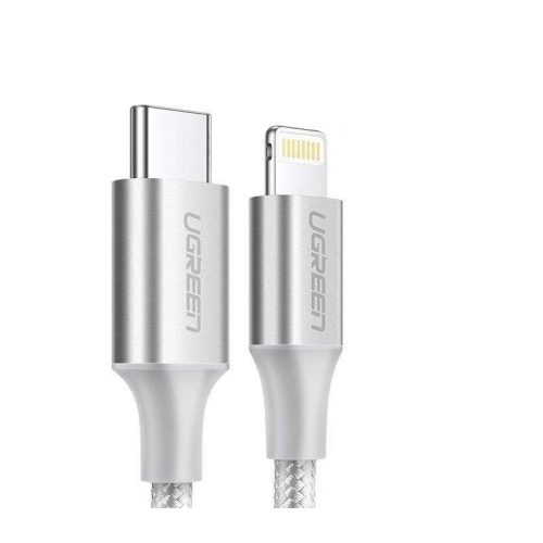 يوجرين كيبل من تايب سي الي لايتنينج للايفون قماش 2 متر فضي UGREEN USB-C إلى Lightning 
