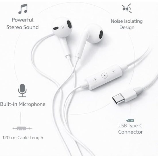 CHAPPIELINE سماعة أذن تشابلاين سلكية بمنفذ USB-C – تصميم عازل للضوضاء – صوت ستيريو قوي 14 مم – كابل بطول 120 سم موديل HA8