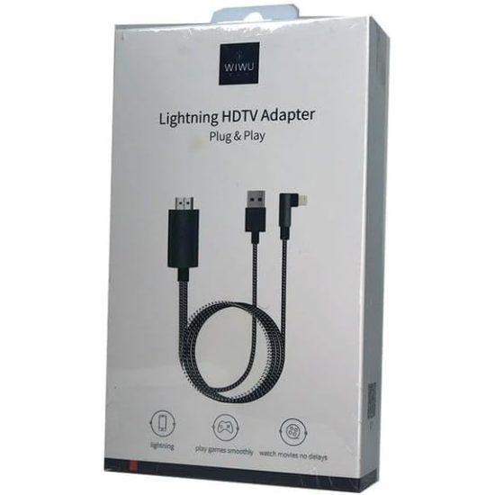  محول لايتنينج لتلفزيون HD من ويوو بخاصية التوصيل والتشغيل وطول 2 متر WIWU