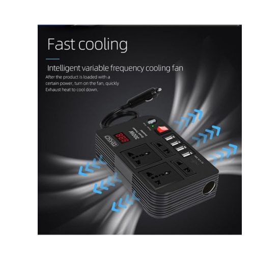 CAR INVERTER D-IV02 محول طاقة السيارة 300 واط DC 12V/24V إلى 220V AC مع 4 منافذ USB للشحن السريع و 2 مقبس عالمي مع شاشة LED متعددة