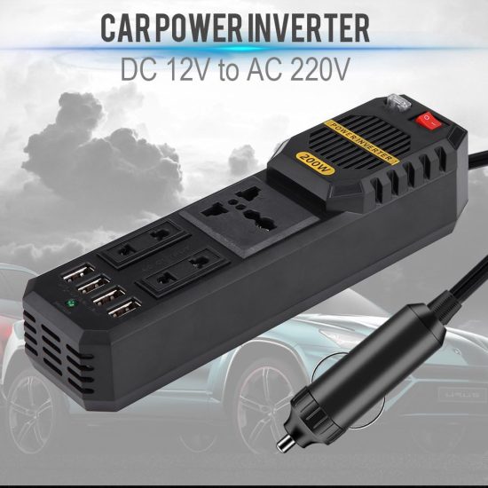 CAR INVERTER D-IV01 عاكس كهربائي للسيارة 200 واط، تيار مستمر 12 فولت الى تيار متردد 220 فولت مع 4 منافذ USB ولاعة سجائر