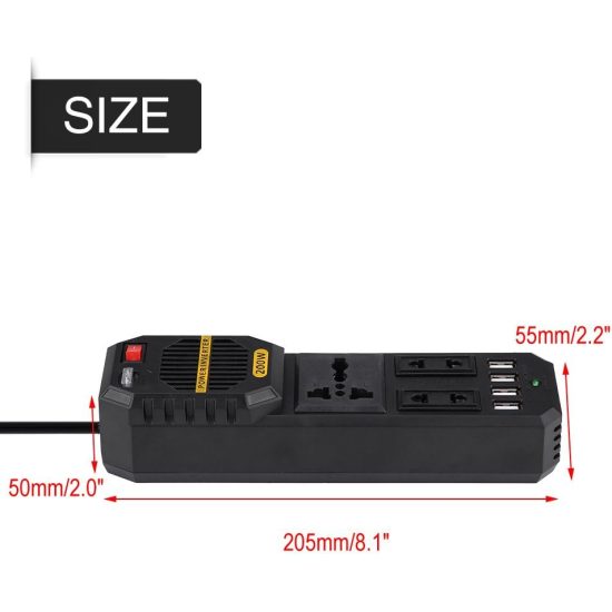CAR INVERTER D-IV01 عاكس كهربائي للسيارة 200 واط، تيار مستمر 12 فولت الى تيار متردد 220 فولت مع 4 منافذ USB ولاعة سجائر