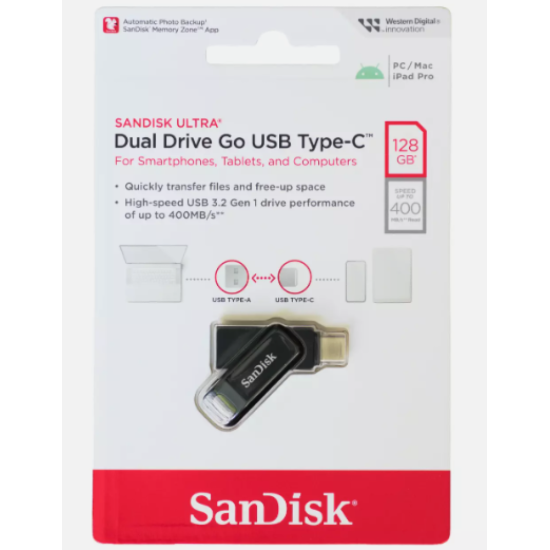 سانديسك - فلاش USB + تايب سي 128 جيجا 