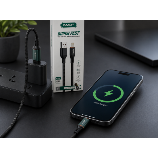 شاحن يو إس بي آيفون بطول متر Fast+ Ft-501 شاحن يو إس بي آيفون بطول متر Fast+ Ft-501