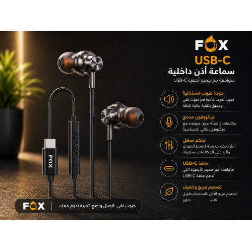 سماعة أذن سلكية ربل تايب سي من نوع FOX CORE، FC-313 سماعة أذن سلكية ربل تايب سي من نوع FOX CORE، FC-313