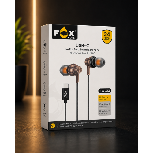 سماعة أذن سلكية ربل تايب سي من نوع FOX CORE، FC-313 سماعة أذن سلكية ربل تايب سي من نوع FOX CORE، FC-313