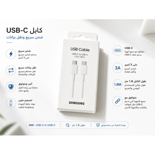 كيبل سامسونج اصلي تايبسي تو تايبسي مترين كيبل سامسونج اصلي تايبسي تو تايبسي مترين