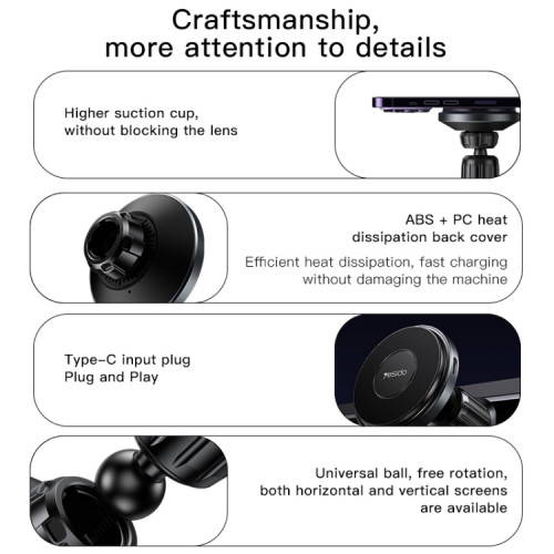 YESIDO C190 شاحن لاسلكي مغناطيسي للسيارة مزود بفتحة تهوية للهاتف بقدرة 15 وات لشحن سريع