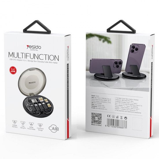 MULTIFUNCTION - صندوق تخزين متعدد الوظائف 6 في 1للهاتف المحمول من yesido موديل CA118 MULTIFUNCTION - صندوق تخزين متعدد الوظائف 6 في 1للهاتف المحمول من yesido موديل CA118
