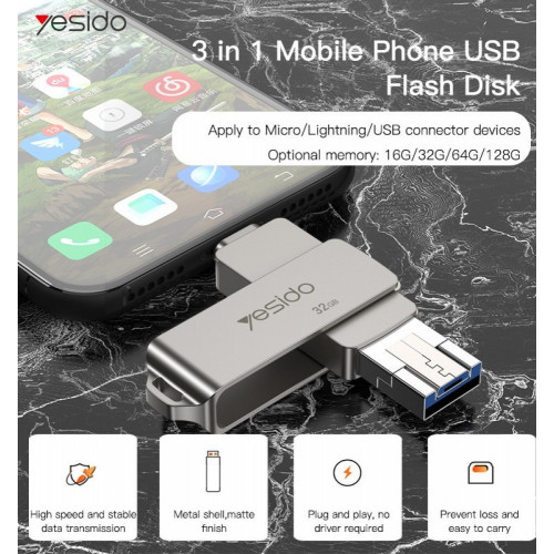 FLASH DRIVE - ذاكرة بيانات 3في 1 (64 جيجابايت) من Yesido -FL11