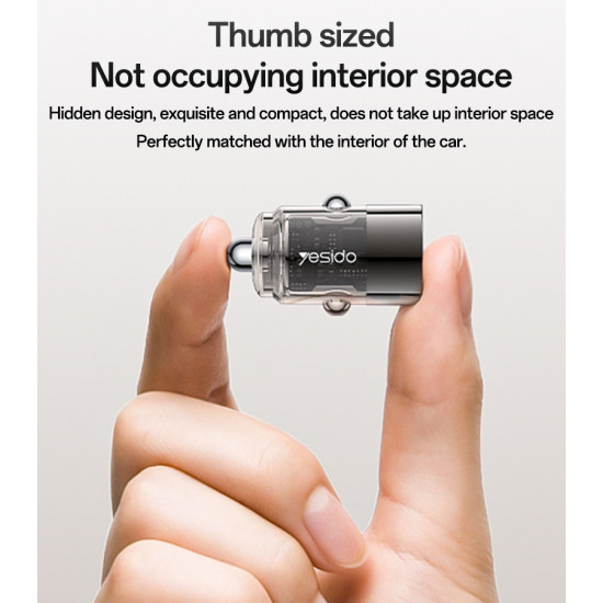 شاحن سيارة صغير مخفي من Yesido Y67 بقوة 45 وات للشحن السريع