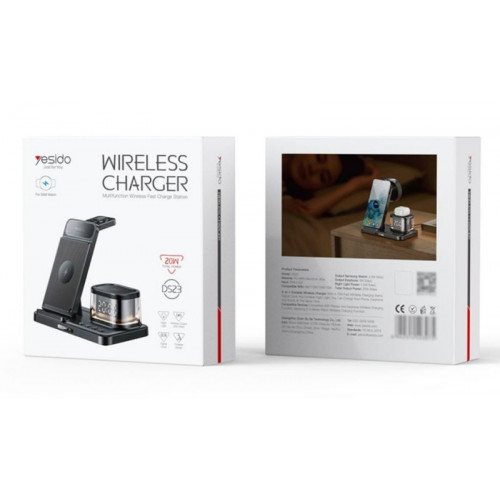 DS23 Yesido يسيدو 5 في 1 15 وات شحن سريع مع تعديل زاوية مزدوجة وتصميم تبريد ثلاثي وشاحن لاسلكي على مدار الساعة