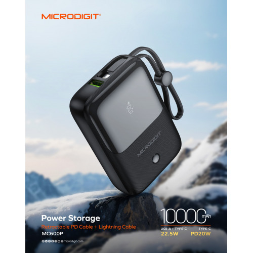 مايكروديجيت® MC600P هو بنك طاقة بسعة 10000 مللي أمبير/ساعة