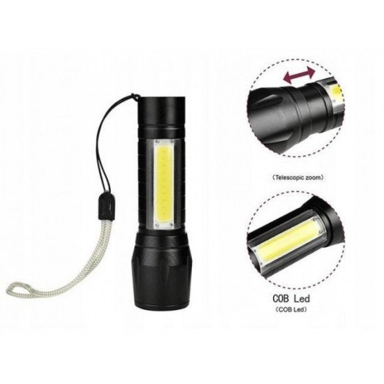 مصباح LED يدوي صغير يحمل باليد بتقنية COB مزود بشاحن بمنفذ USB ومناسب للأماكن الخارجية