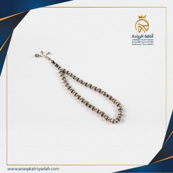 سبحة خشب يسر مطعم بالفضة مع مرجان وكهرمان 