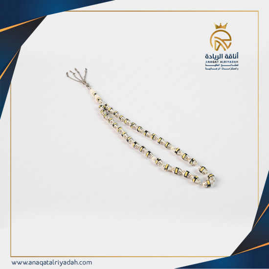 سبح عظم مطعم بالمعدن و الكهرمان 