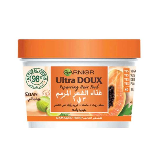 كريم + ماسك + حمام زيت - غذاء الشعر المرمِّم 3 في 1 بالبابايا والأملا للشعر التالف الترا دو من قارنيه 390مل