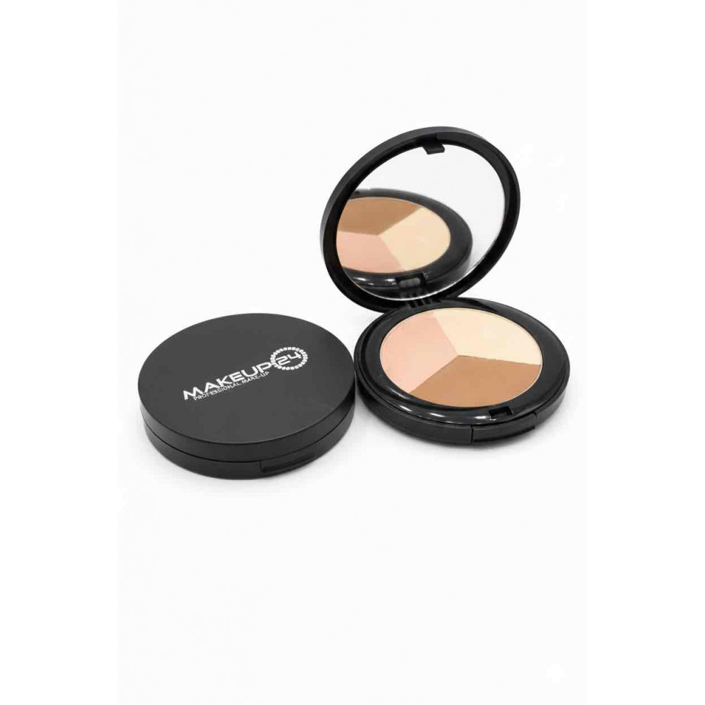 بودره مضغوطه ثلاثيه تنوير + كنتور نحت + بلاشر وردي + مرايه و اسفنجه - من ميكب24 