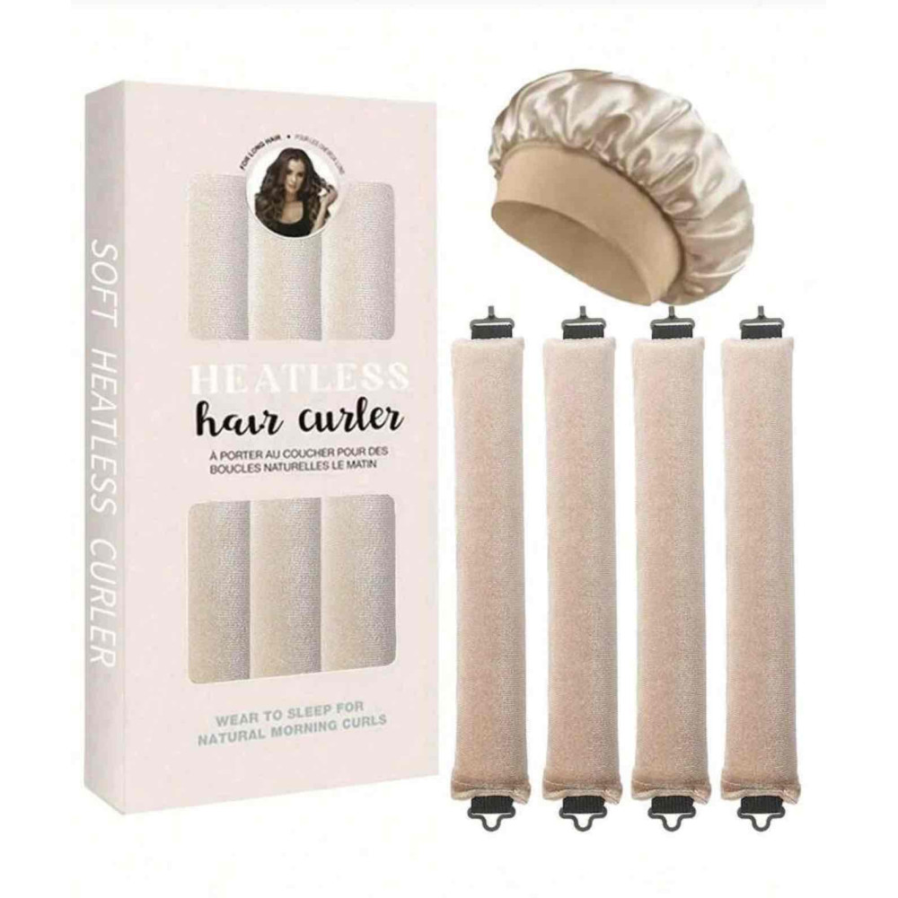 لفافات شعر قماش و قبعه - لون بيج 