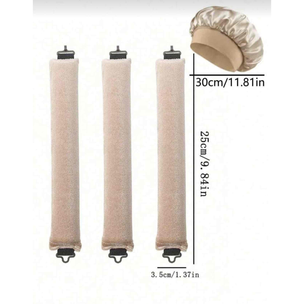 لفافات شعر قماش و قبعه - لون بيج 