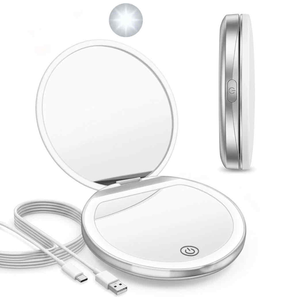 طبق مرايه مع اضاءه لون ابيض و شاحن تايب سي