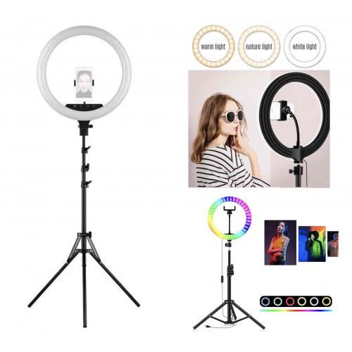 اضاءة وبدون استاند لون ابيض سكري اصفر مع الوان اضافيه و درجات القوه - يو اس بي مع استاند جوال 