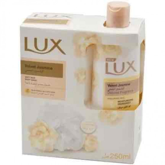 لوكس غسول للجسم المعطر الياسمين المخملي مع ليفة 250 مل