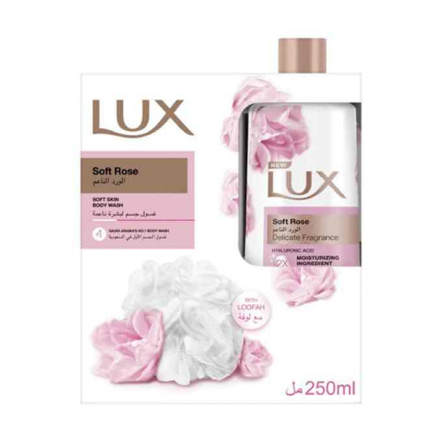 لوكس سائل استحمام الورد الناعم 250 مل+ ليفة