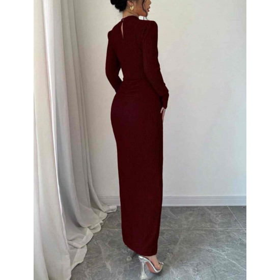 فستان جديد غير مستخدم ،  اكمام طويله رسمي مميز لون احمر خشبي - مقاس M