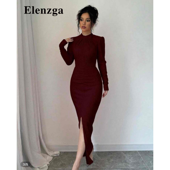 فستان جديد غير مستخدم ،  اكمام طويله رسمي مميز لون احمر خشبي - مقاس M