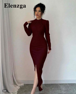 فستان جديد غير مستخدم ،  اكمام طويله رسمي مميز لون احمر خشبي - مقاس M