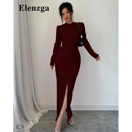 فستان جديد غير مستخدم ،  اكمام طويله رسمي مميز لون احمر خشبي - مقاس M