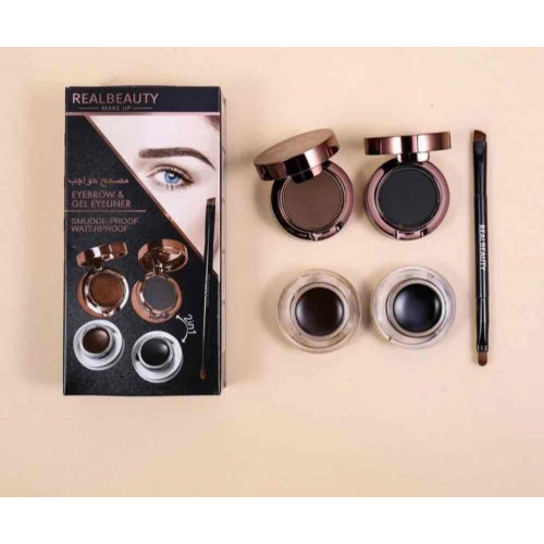 مجموعه للعيون و الحواجب جل و باودر بني اسود و ريشه بطرفين - من ريل بيوتي