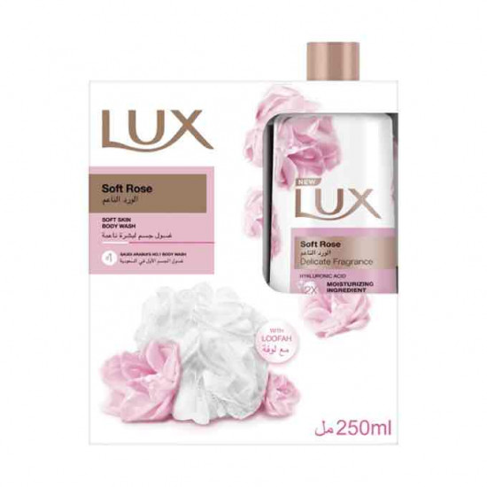 لوكس سائل استحمام الورد الناعم 250 مل+ ليفة