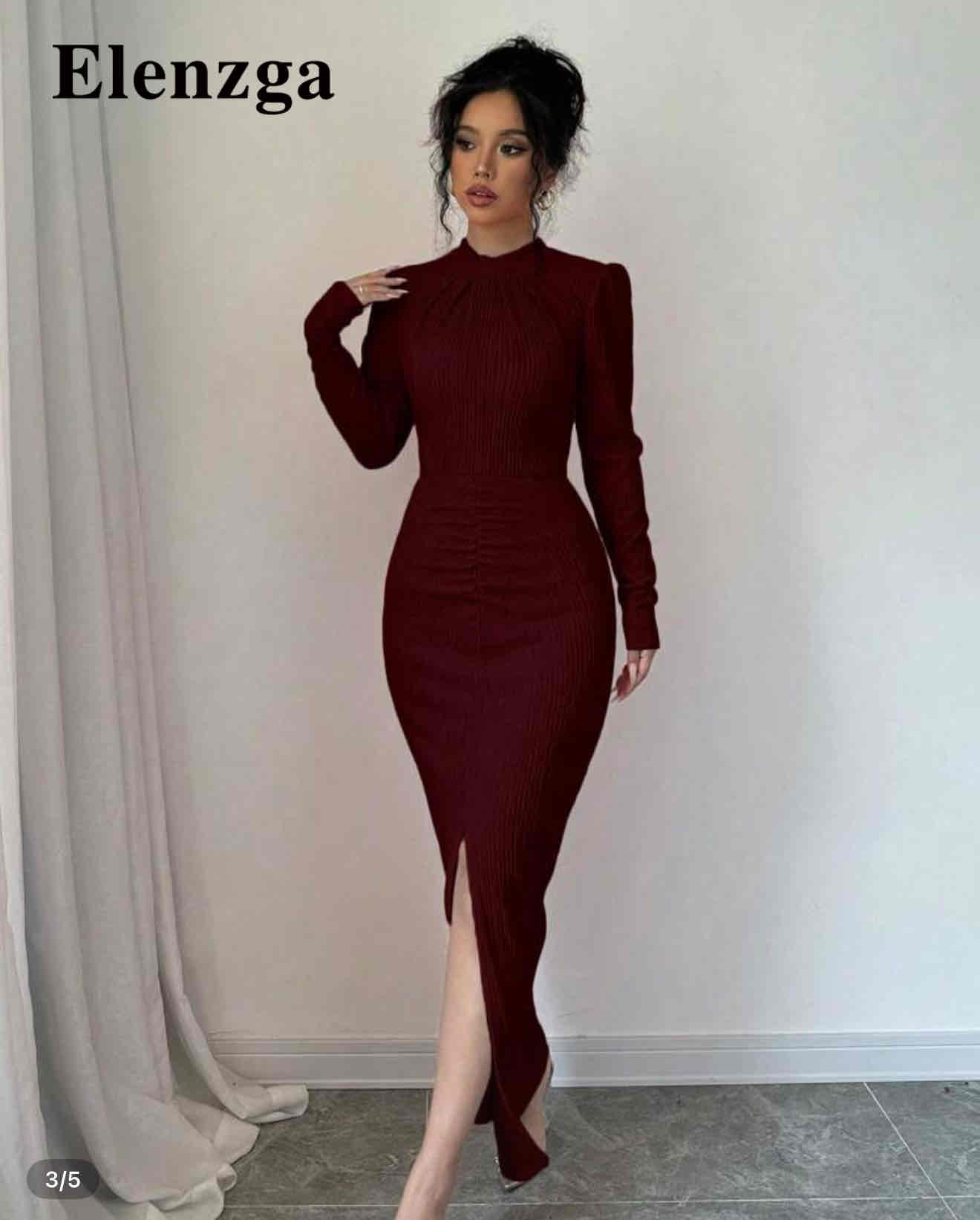 فستان جديد غير مستخدم ،  اكمام طويله رسمي مميز لون احمر خشبي - مقاس M