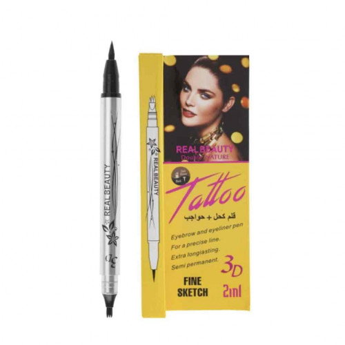 قلم حواجب و ايلاينر بطرفين ( ساده اسود - ثلاث خطوط لون بني) من ريل بيوتي 