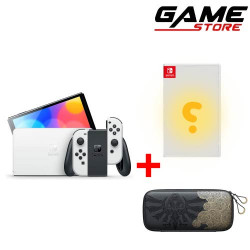جهاز - نينتندو سويتش OLED أبيض + لعبة + شنطة نسخة زيلدا + إستيكر حماية جهاز - نينتندو سويتش OLED أبيض + لعبة + شنطة نسخة زيلدا + إستيكر حماية